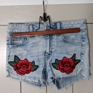 American Eagle Denim Shorts Red Rose Embroidery 4
